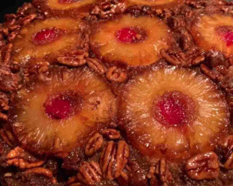 Upside Down Candied Pecan Pineapple Cake