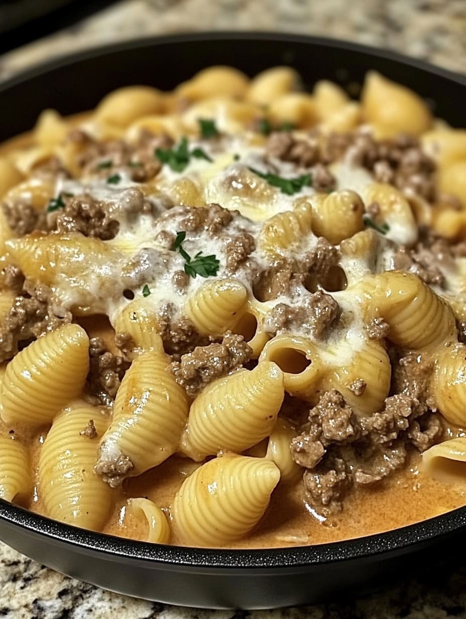 One-Pot Creamy Beef and Shells