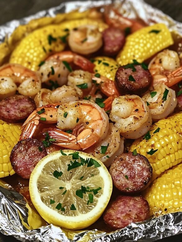 Shrimp and Sausage Foil Packet Dinner - Easy sweet meal