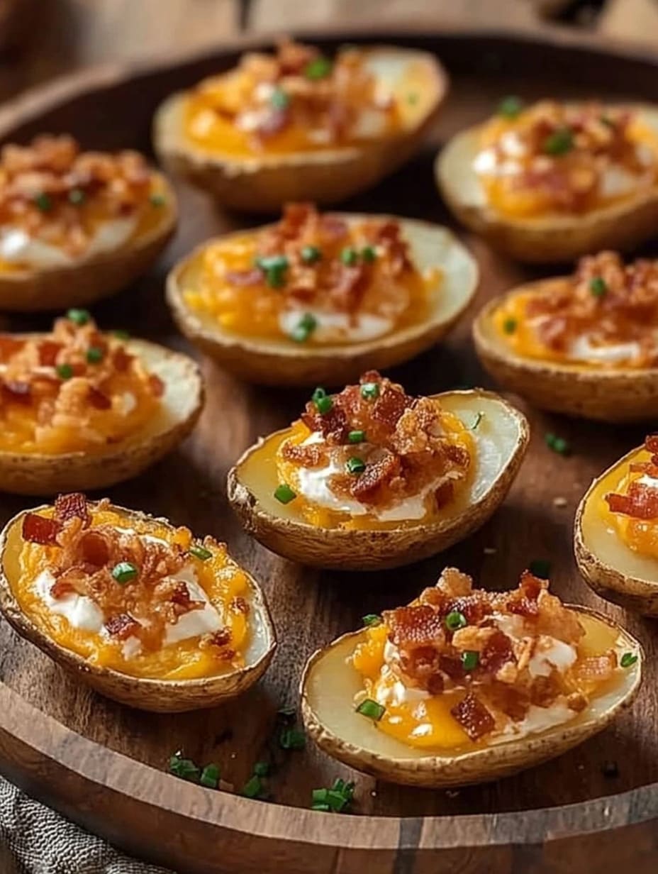 Air Fryer Loaded Potato Skins with Cheddar & Bacon