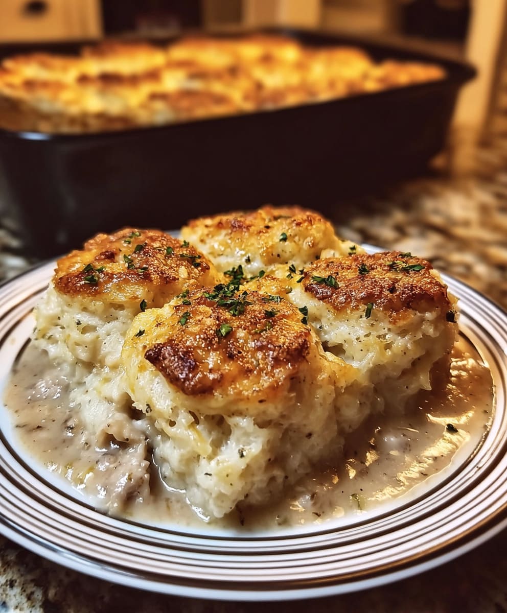 Biscuits and Gravy Hashbrown Casserole