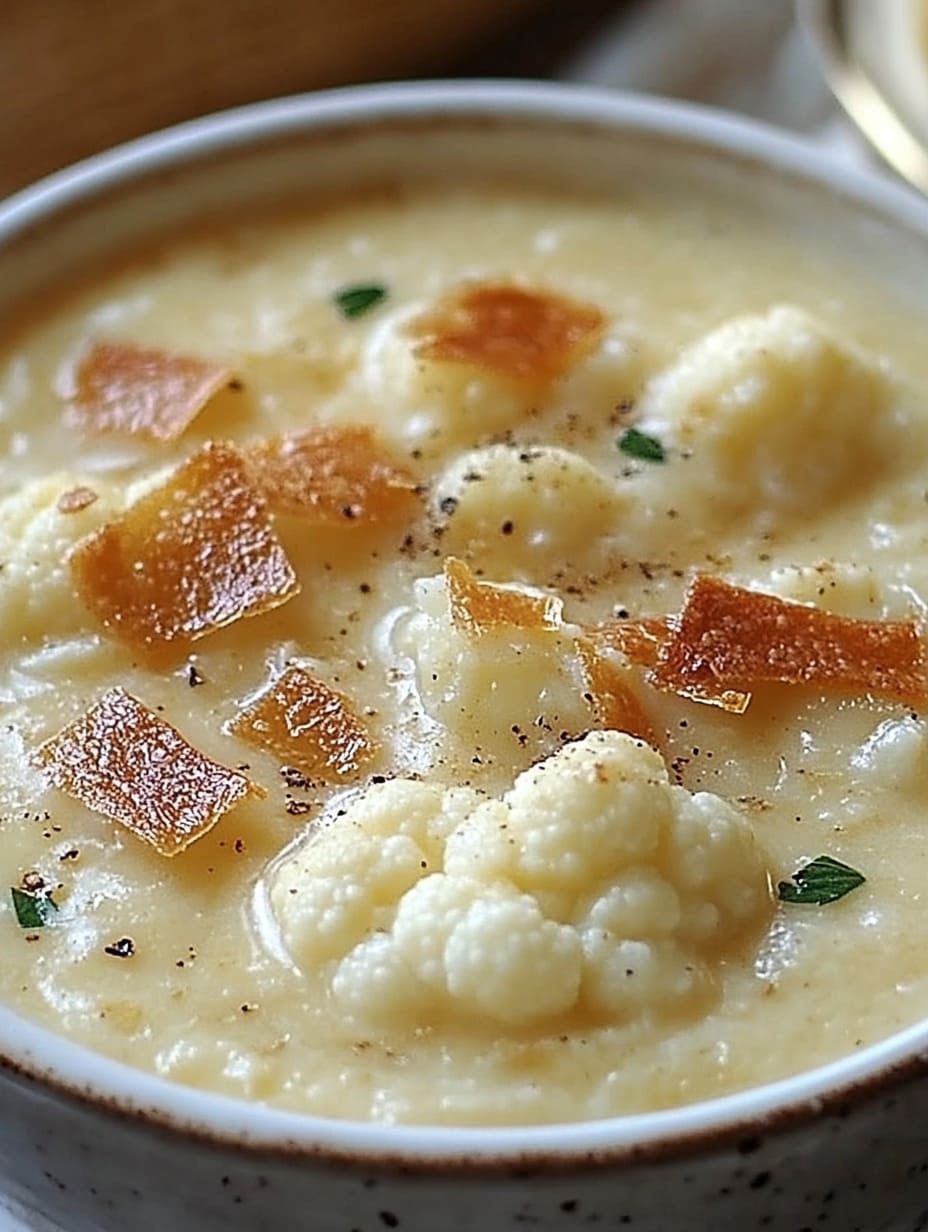 Cheddar Cauliflower and Roasted Garlic Soup