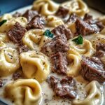 Cheesesteak Tortellini in Creamy Provolone Sauce