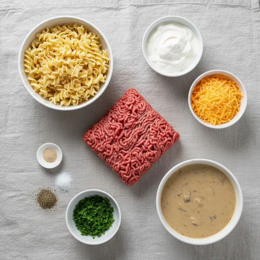 Creamy Beef Noodle Casserole ingredients