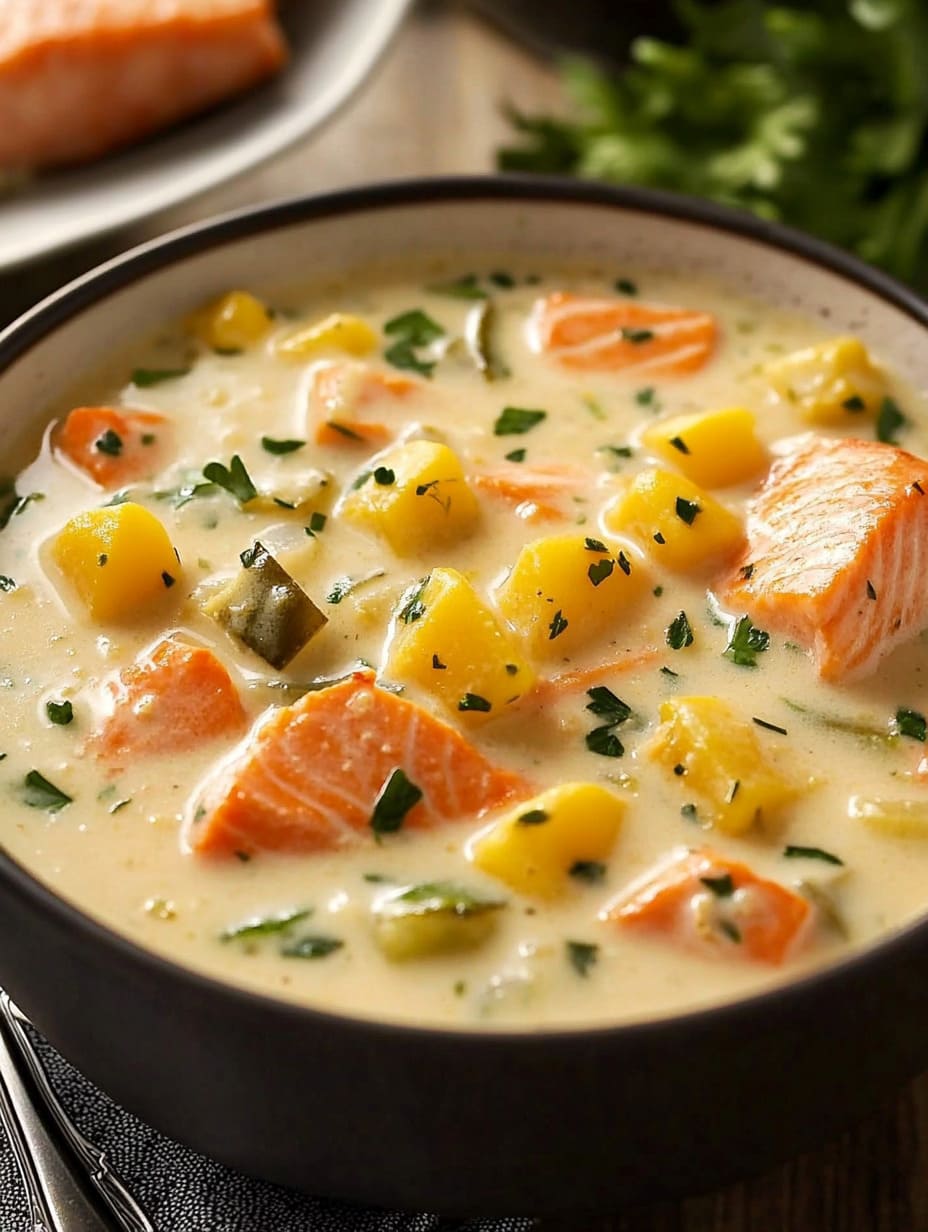 Creamy Salmon Chowder Soup with Fresh Dill