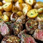 Garlic Butter Steak Bites with Parmesan Roasted Potatoes