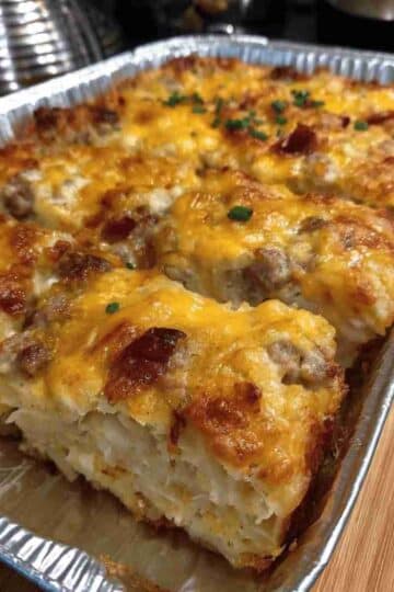 Sausage Egg and Cream Cheese Hashbrown Casserole