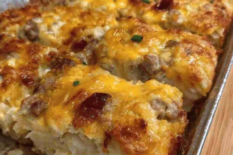 Sausage Egg and Cream Cheese Hashbrown Casserole