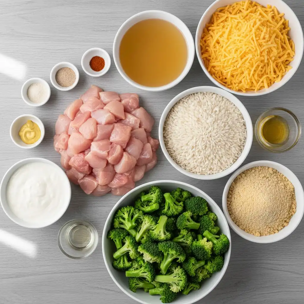 Broccoli, Rice, Cheese, and Chicken Casserole ingredients