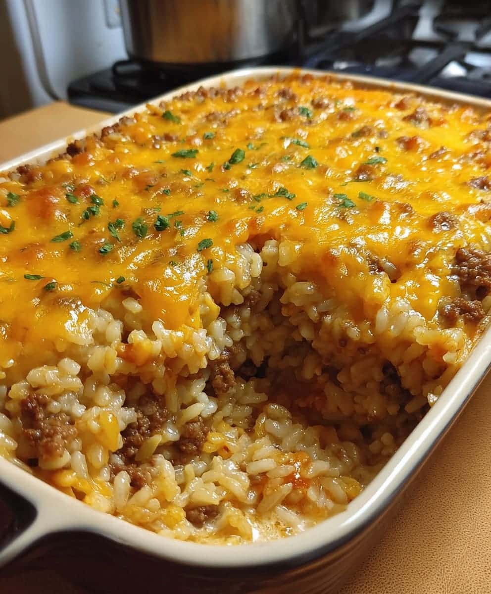 Cheesy Ground Beef Rice Casserole