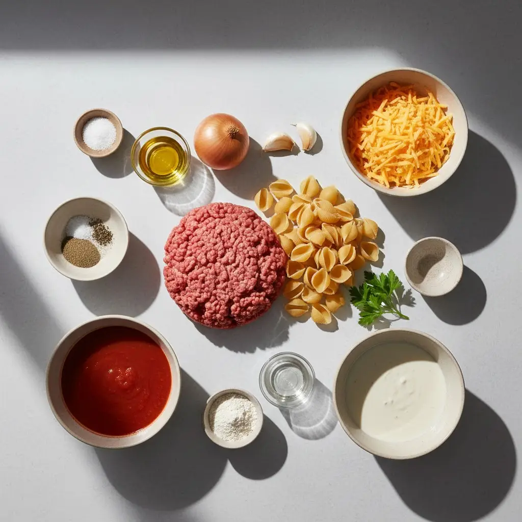 Creamy Beef and Shells ingredients