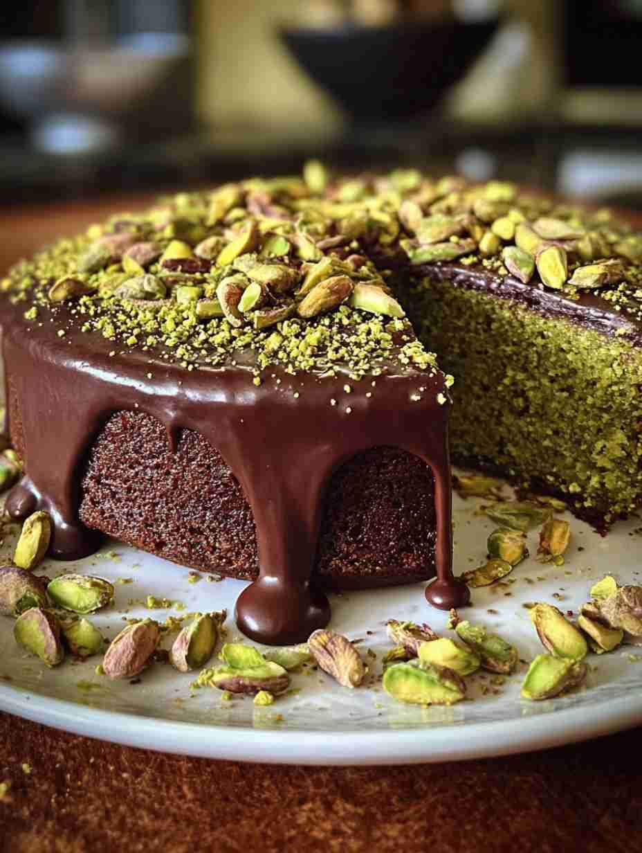 Flourless Pistachio Cake with Chocolate Ganache