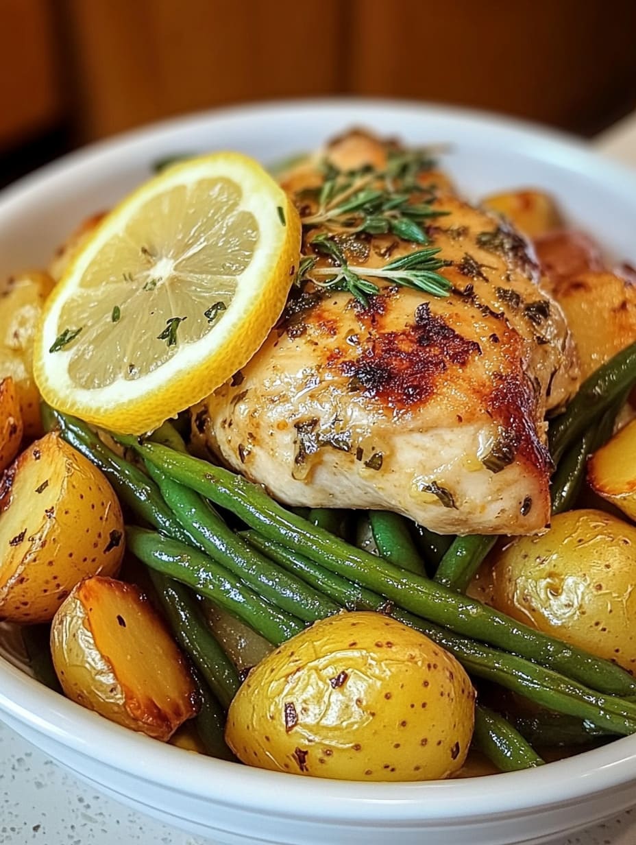 Garlic Lemon Chicken with Red Potatoes and Green Beans | One-Pan Dinner