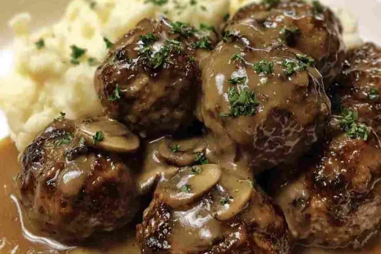 Beef Meatballs in Mushroom Gravy
