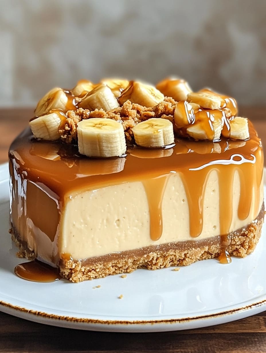 Almond Crust Banana Caramel Cheesecake