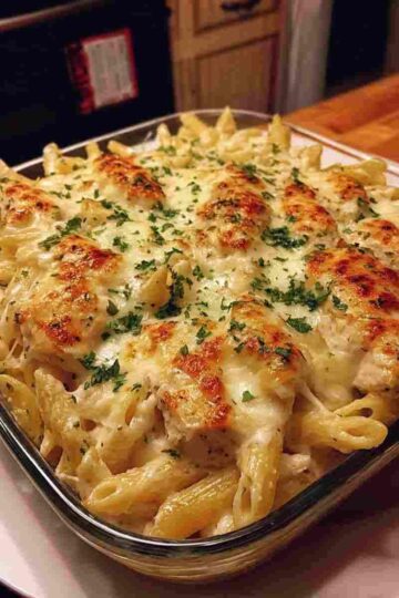 Baked Creamy Chicken Mozzarella Pasta