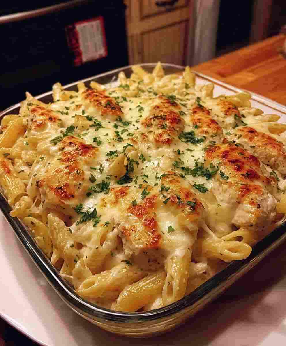 Baked Creamy Chicken Mozzarella Pasta