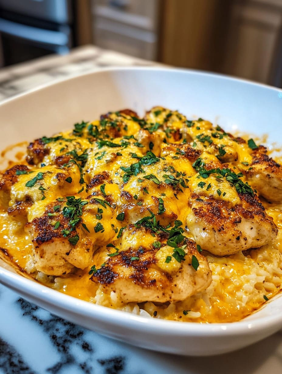 CAJUN GARLIC CHICKEN WITH CHEESY RICE BAKE