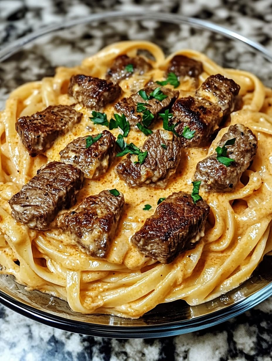 Cajun Creamy Steak Fettuccine with Cheddar Alfredo Sauce