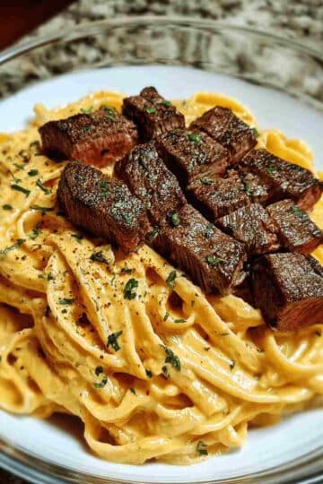 Cajun Steak Fettuccine with Cheddar Alfredo