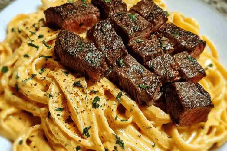 Cajun Steak Fettuccine with Cheddar Alfredo