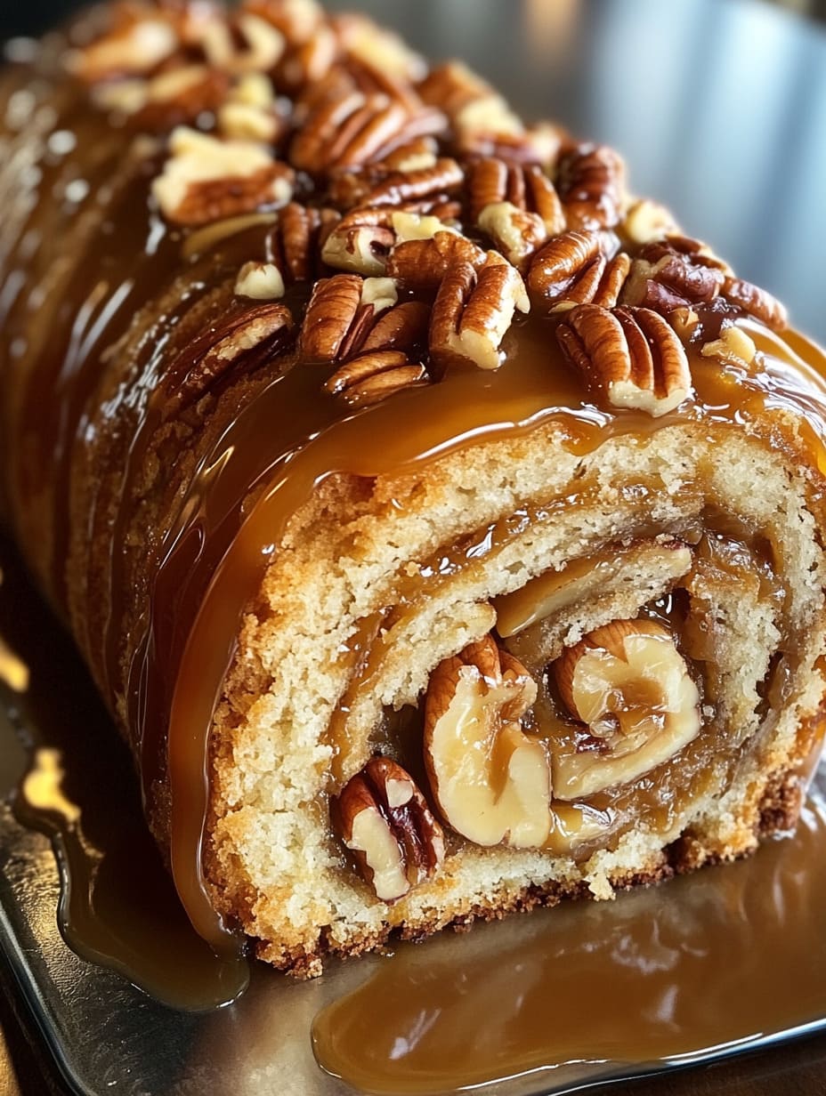 Caramel Pecan Roll Cake