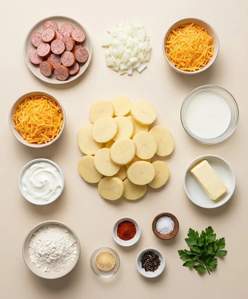 Cheese Potato and Smoked Sausage Casserole ingredients