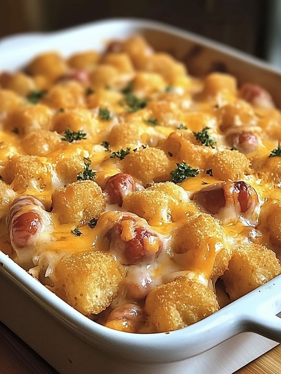 Cheesy Hot Dog Tater Tot Casserole