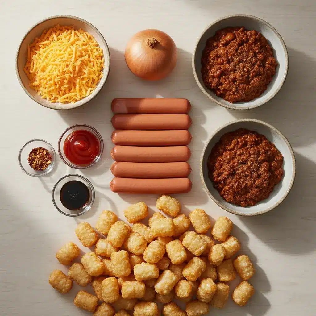 Cheesy Hot Dog Tater Tot Casserole ingredients
