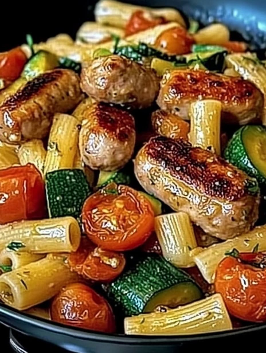 Chicken Sausages with Zucchini, Tomatoes, and Pasta