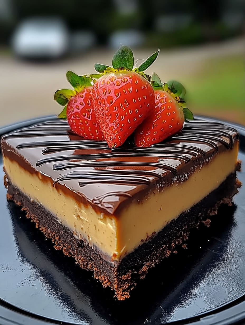 Chocolate Covered Strawberry Brownie Cheesecake
