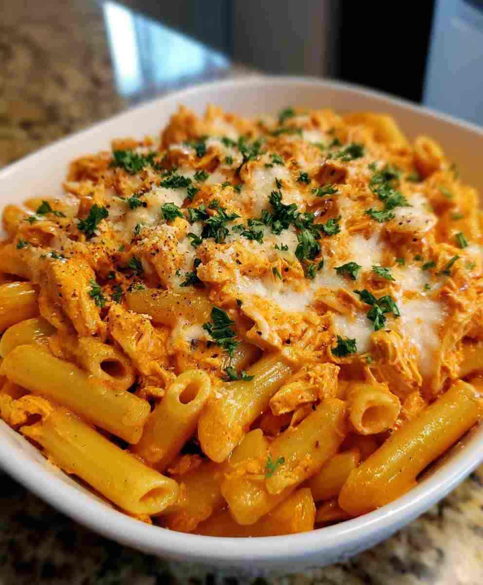 Creamy Buffalo Chicken Pasta with Garlic Parmesan
