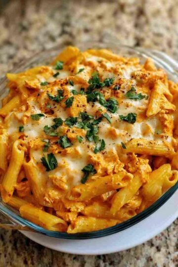 Creamy Buffalo Chicken Pasta with Garlic Parmesan