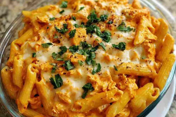 Creamy Buffalo Chicken Pasta with Garlic Parmesan