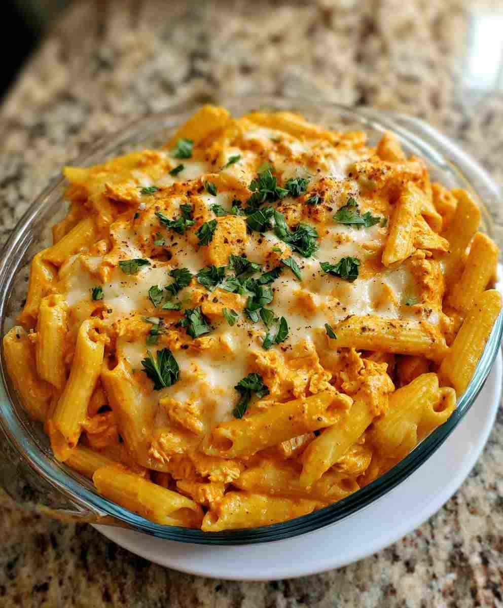 Creamy Buffalo Chicken Pasta with Garlic Parmesan