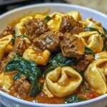 Creamy Garlic Butter Tortellini with Beef & Spinach