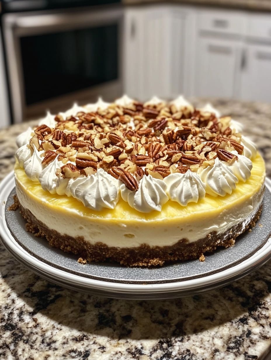 Decadent White Chocolate Pineapple Pecan Cheesecake