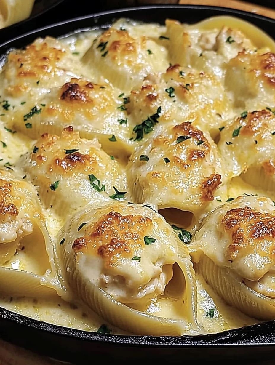 Garlic Butter Chicken Alfredo Stuffed Shells