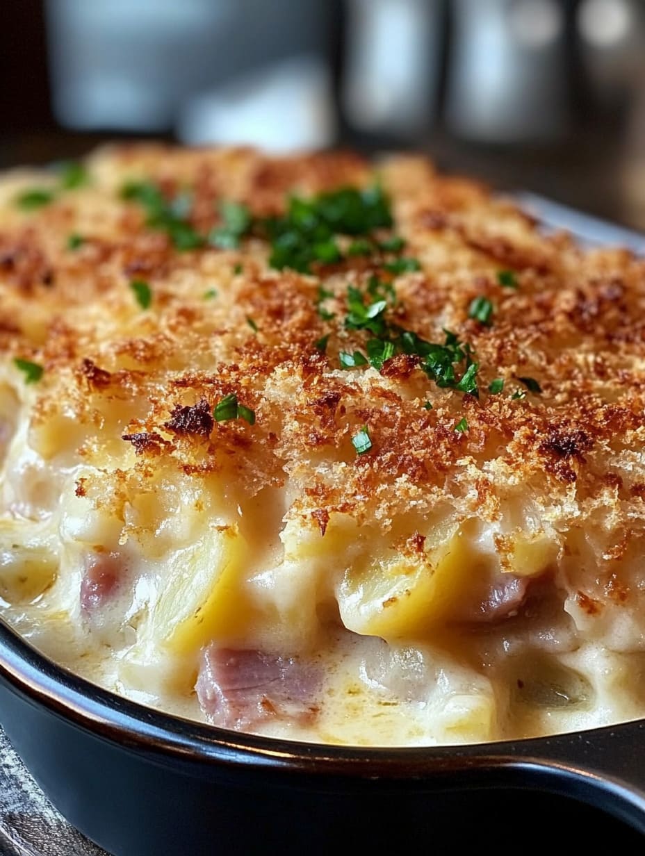 Ham and Potato Au Gratin with a Crispy Parmesan Topping