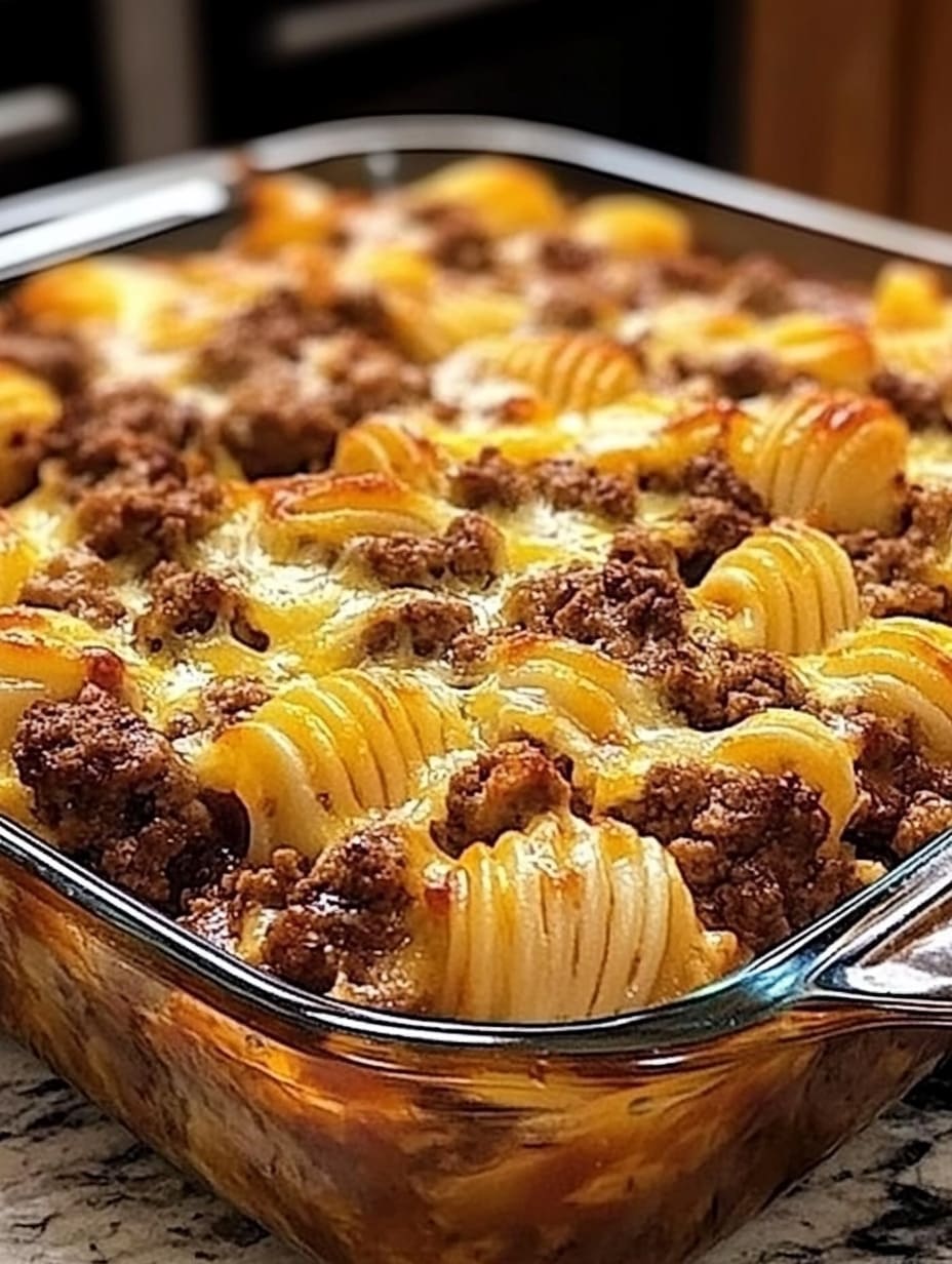Meatloaf and Cheddar Shells Casserole
