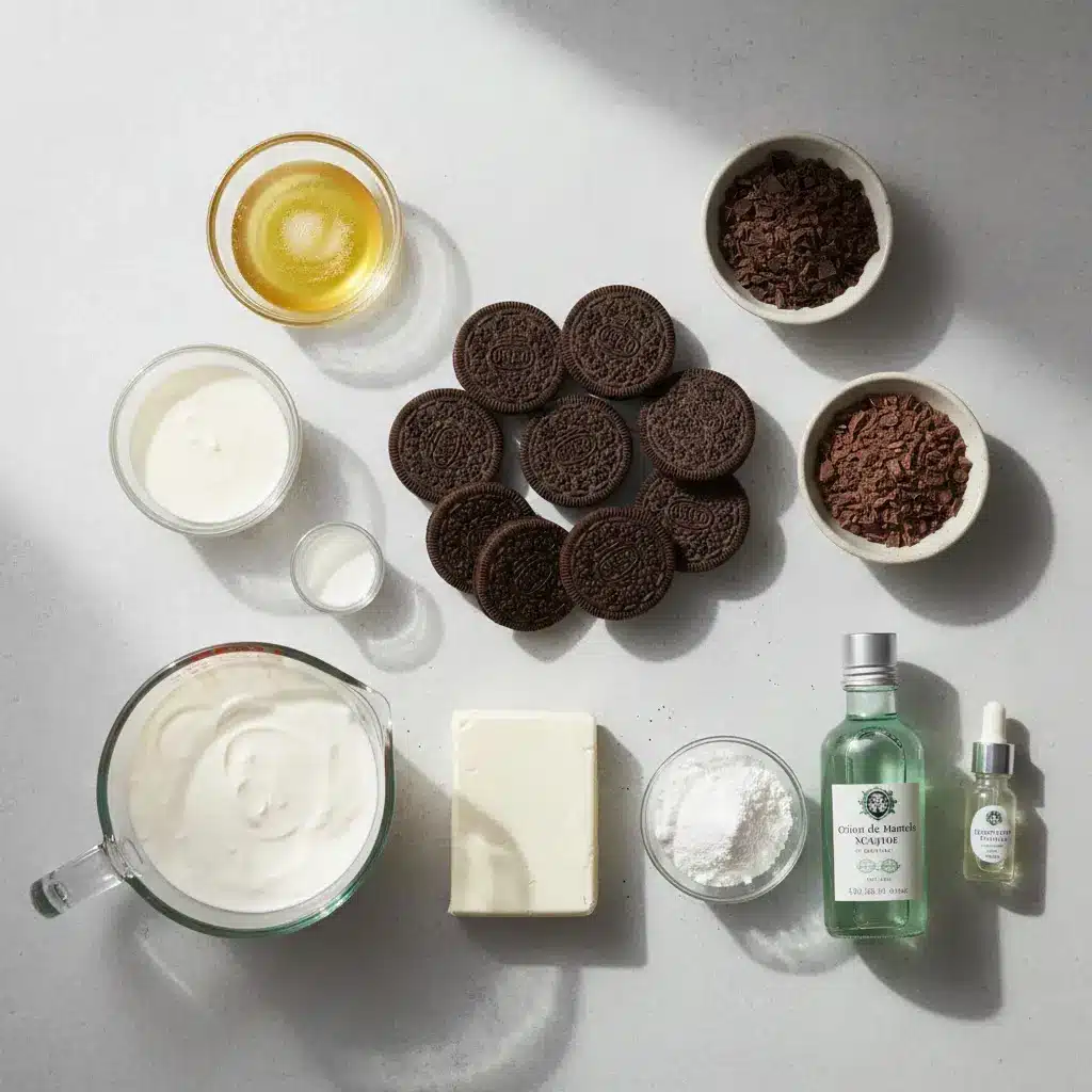 No-Bake Mint Chocolate Cheesecake Pie ingredients