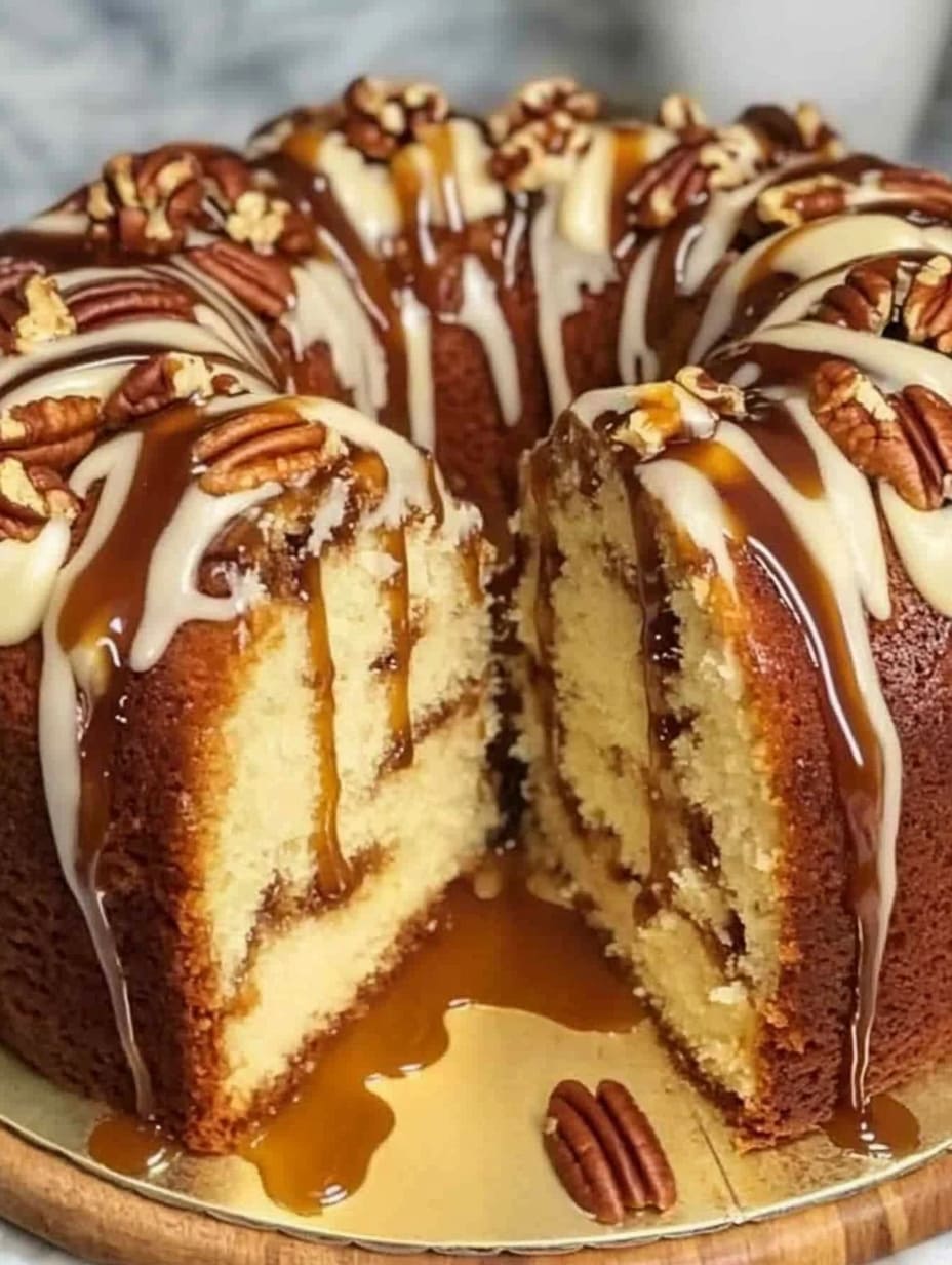 Pecan Caramel Cinnamon Roll Cream Cheese Pound Cake