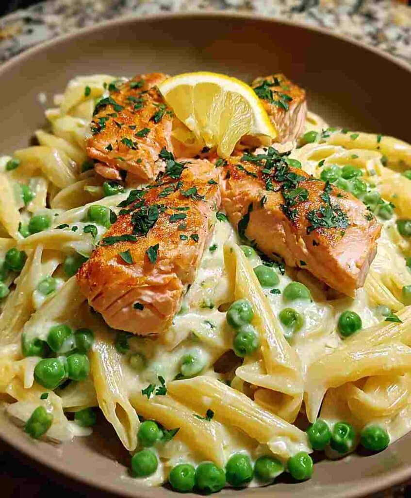 Savory Salmon & Pea Pasta with Creamy Lemon Sauce