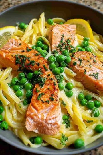 Savory Salmon & Pea Pasta with Creamy Lemon Sauce