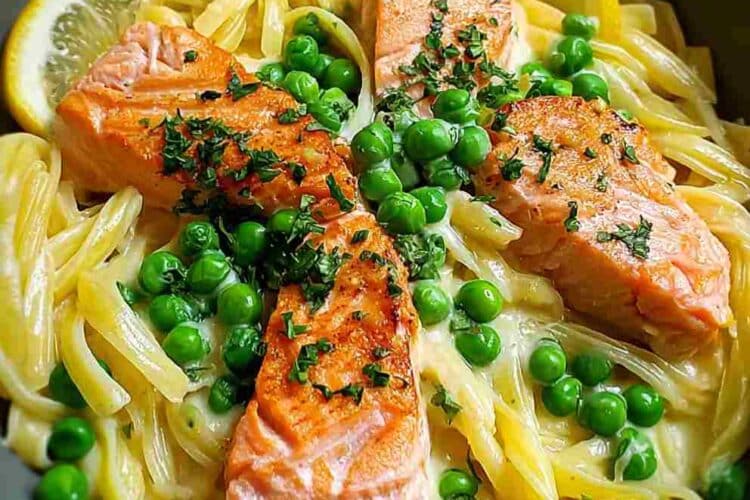 Savory Salmon & Pea Pasta with Creamy Lemon Sauce