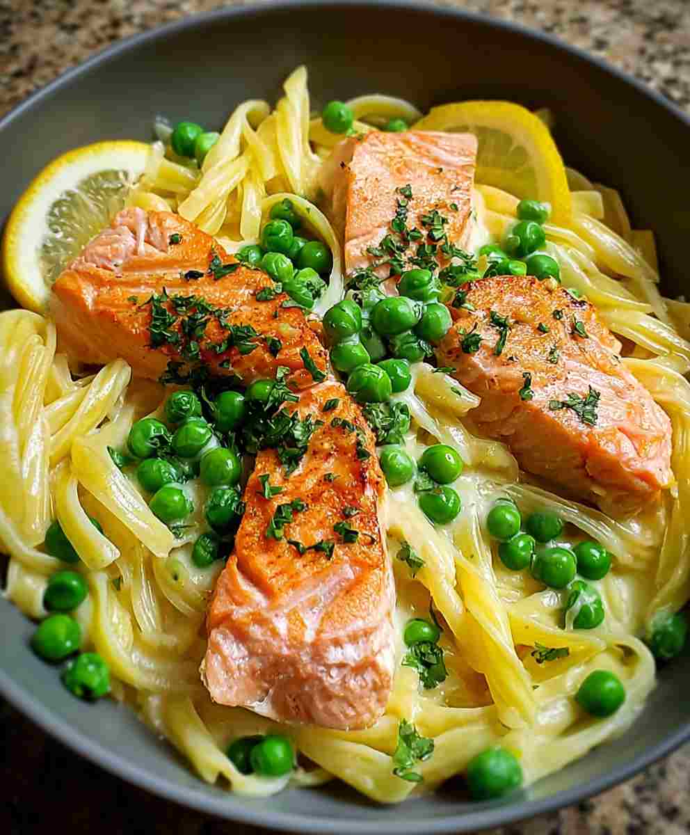 Savory Salmon & Pea Pasta with Creamy Lemon Sauce