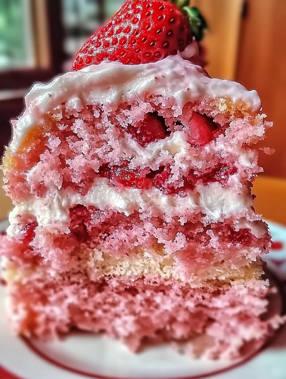 Strawberry Honeybun Cake with Strawberry Cream Icing