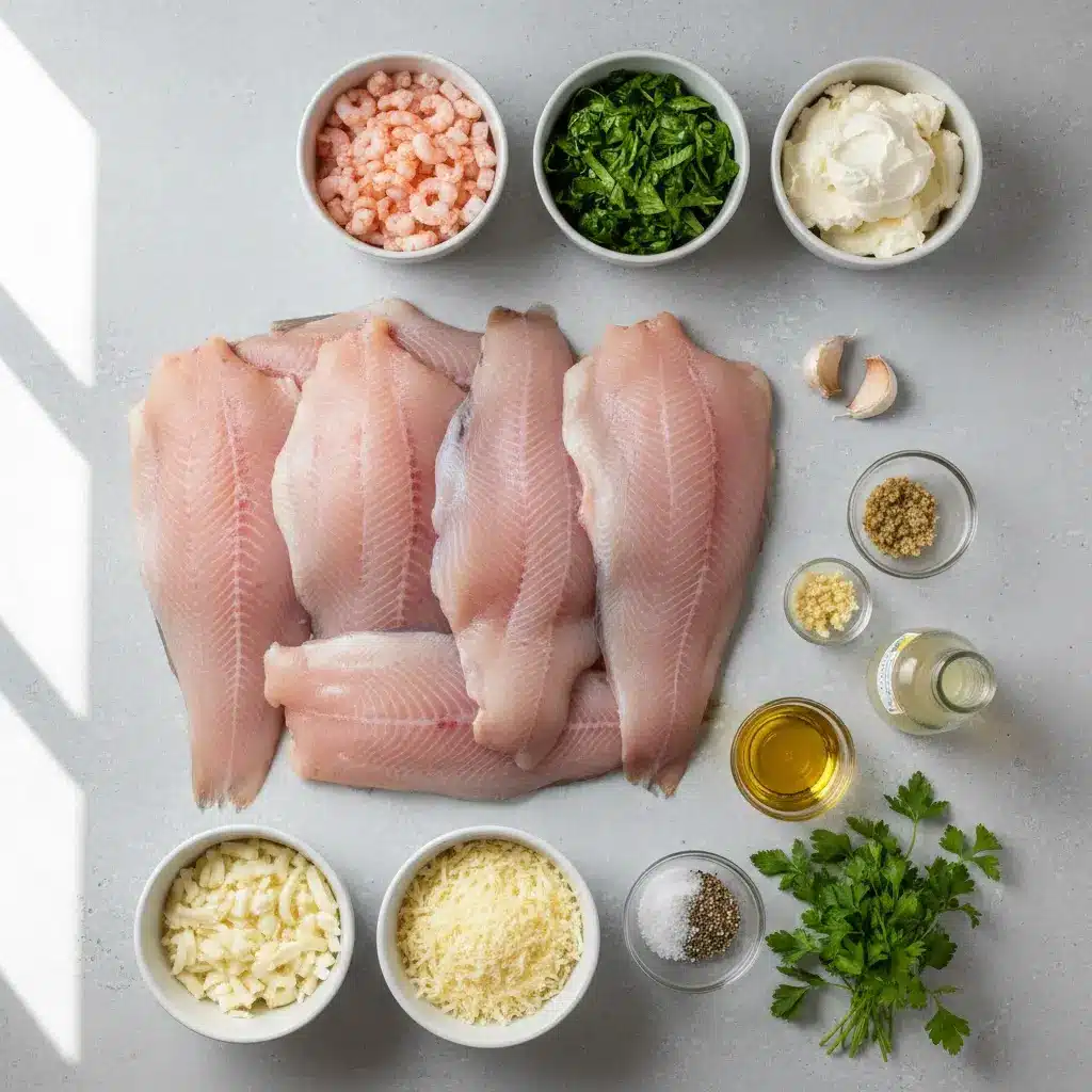 Stuffed Catfish with Cheese, Spinach, and Shrimp ingredients