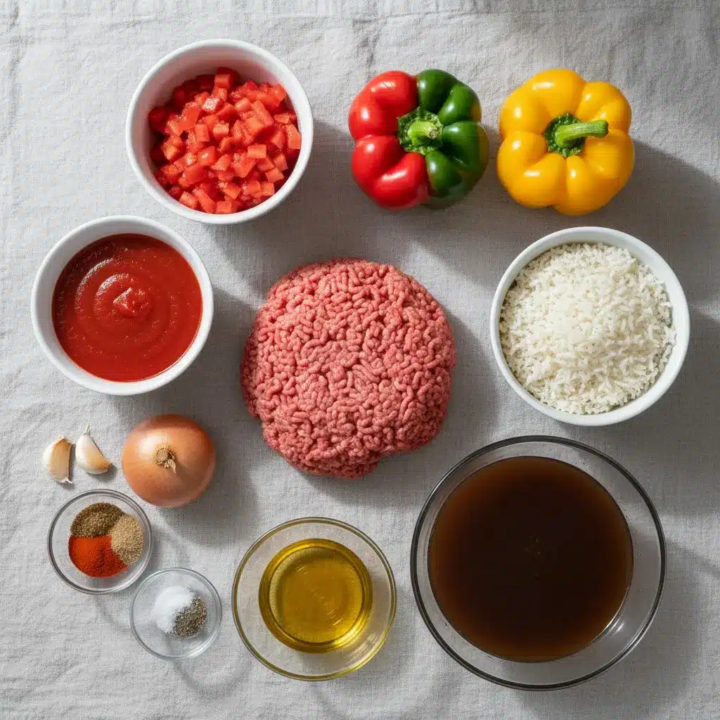 Stuffed Pepper Soup with Ground Beef ingredients