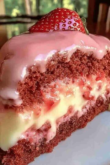 Strawberry Honeybun Cake with Strawberry Cream Icing